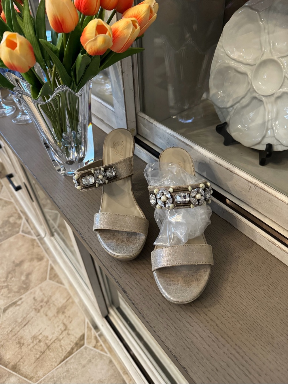 Donald J Pliner Embellished Metallic Slide Sandals with embellishments